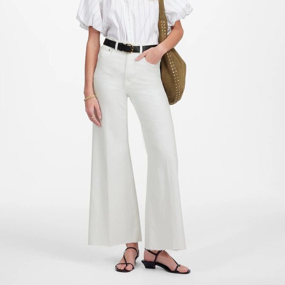 Madewell Flared Wide Leg Crop High Waist Raw Hem Jeans White Size 28 NWT - Picture 1 of 11